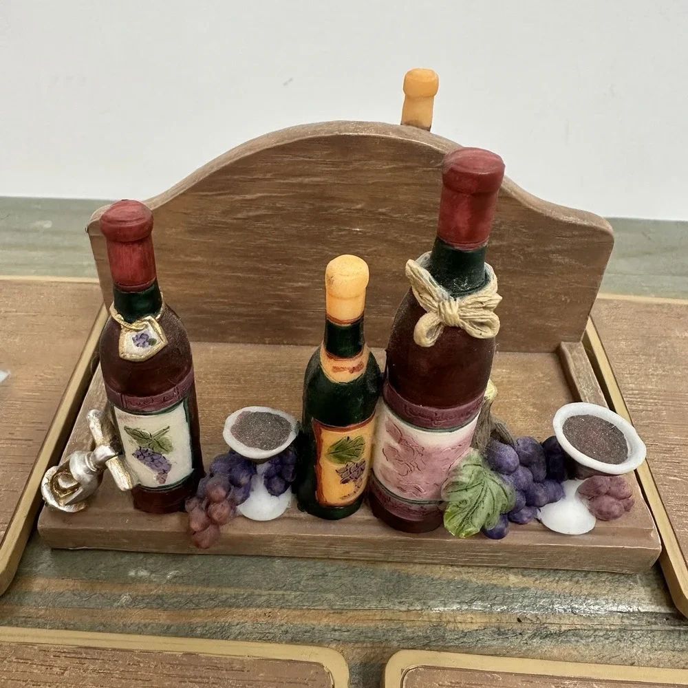 3D Wine Theme Set Of 4 Coasters Resin Holder Grape Vineyard Cork Backing